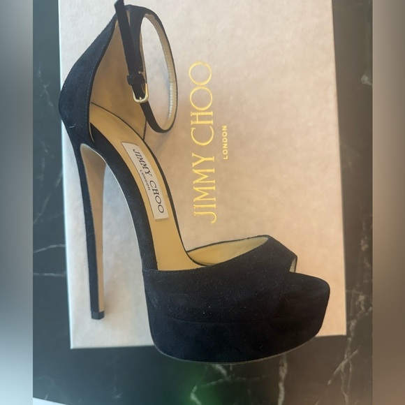 Jimmy Choo Black Suede 150mm Platform pump -NEW IN BOX- size 37 - Picture 3 of 9